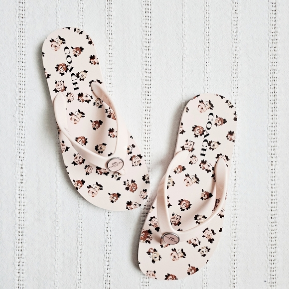 Coach Zayn Floral Print Blush Flip Flop Slip On Sandals Pink Flowers Size 6 NEW - Picture 7 of 11